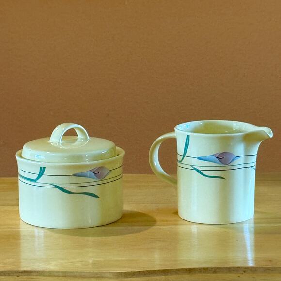 Mikasa Galleria FK301 Opus Yellow sugar & creamer set. Cala lily, butter yellow - Picture 1 of 10